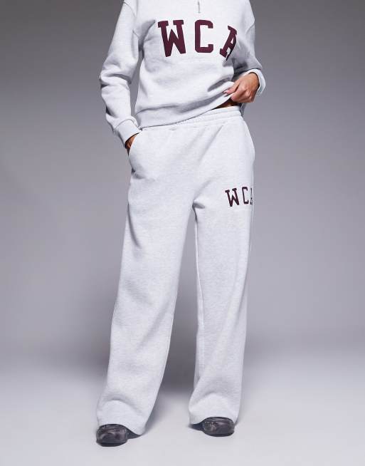 Weekend Collective co-ord wide leg jogger with varsity sweatshirt in grey marl, 4 of 5