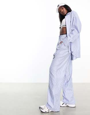 Weekend Collective co-ord wide leg striped trouser in blue and white