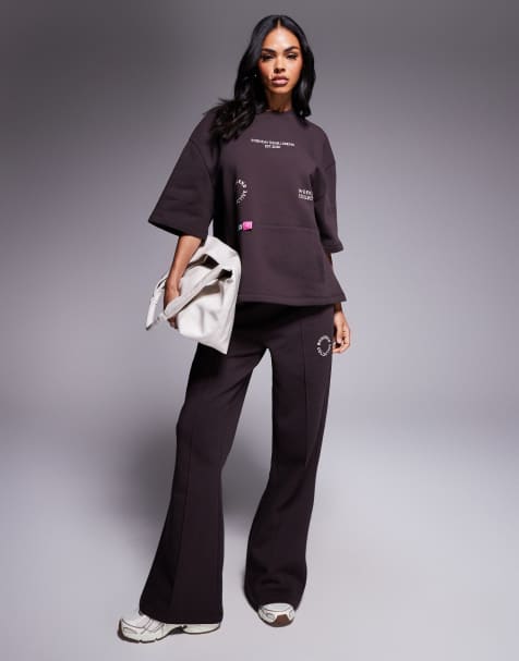 Weekend Collective co-ord with pink label detail in chocolate - view 1
