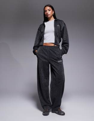 Asos Weekend Collective Weekend Collective Co-ord Zip Though Wide Leg Jogger With Metallic Thread In Gray