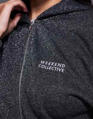 Asos Weekend Collective Weekend Collective Co-ord Zip Through Hoodie With Metallic Thread In Gray