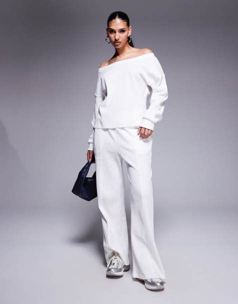 Weekend Collective - Coordinato in piqué color crema con top con spalle scoperte e joggers - view 1