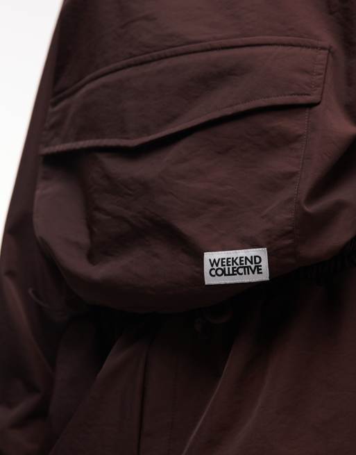 Weekend Collective - Cortavientos marrón chocolate con cuello alzado de nailon (parte de un conjunto), 3 de 4
