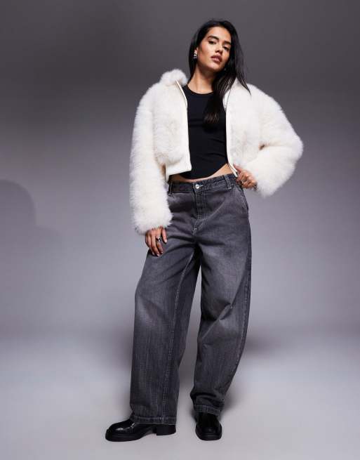 Weekend Collective - Cremefarvet cropped frakke i imiteret pels, 2 af 4