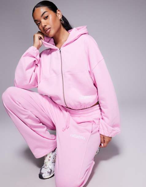 Weekend Collective cropped hoodie with back graphic in pink - part of a set - view 1