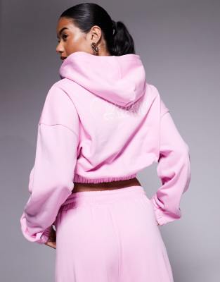 Asos Weekend Collective Weekend Collective Cropped Hoodie With Back Graphic In Pink