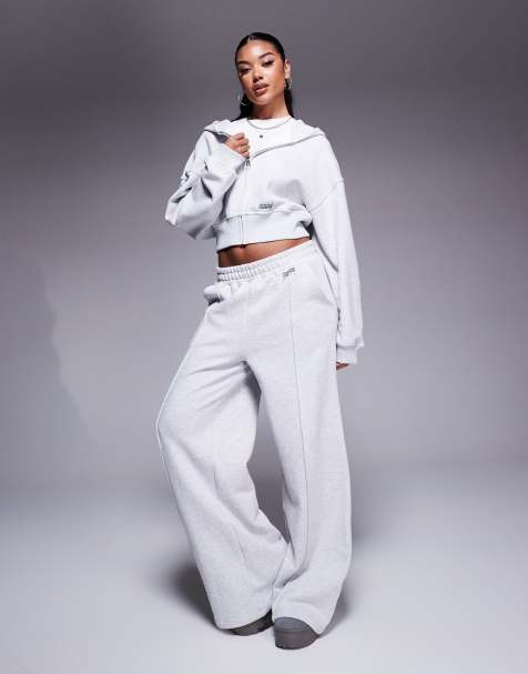 Weekend Collective cropped jacket and trackies set with small woven label in grey marl - view 1