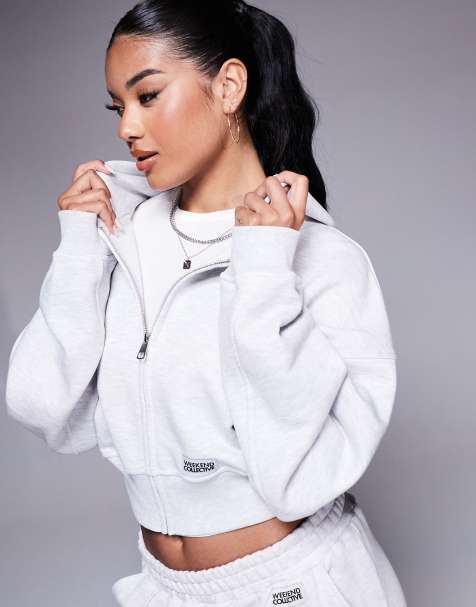 Weekend Collective cropped jacket with small woven label in gray heather - part of a set - view 1