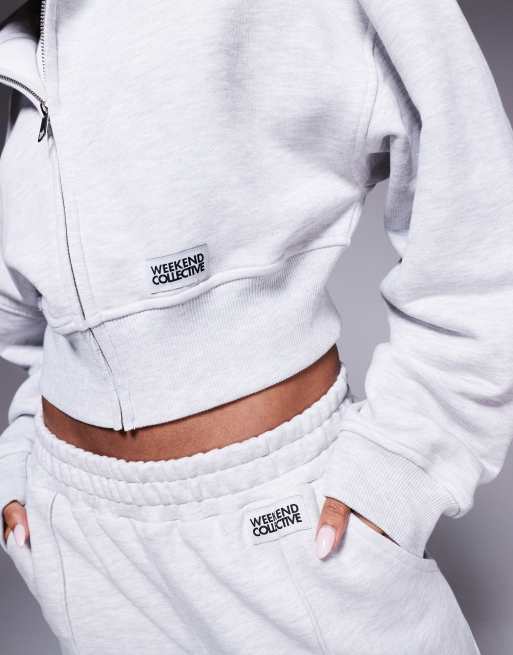 Weekend Collective cropped jacket with small woven label in grey marl (part of a set), 2 of 4