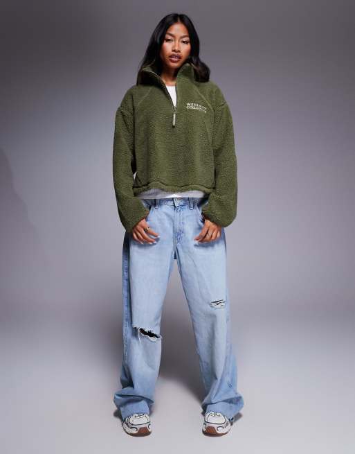 Weekend Collective – Cropped Oberteil aus Teddy-Fleece in Khaki, 3 von 4