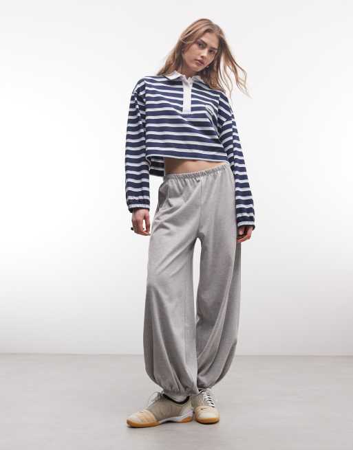 Weekend Collective cropped stripe polo top in navy, 2 of 4