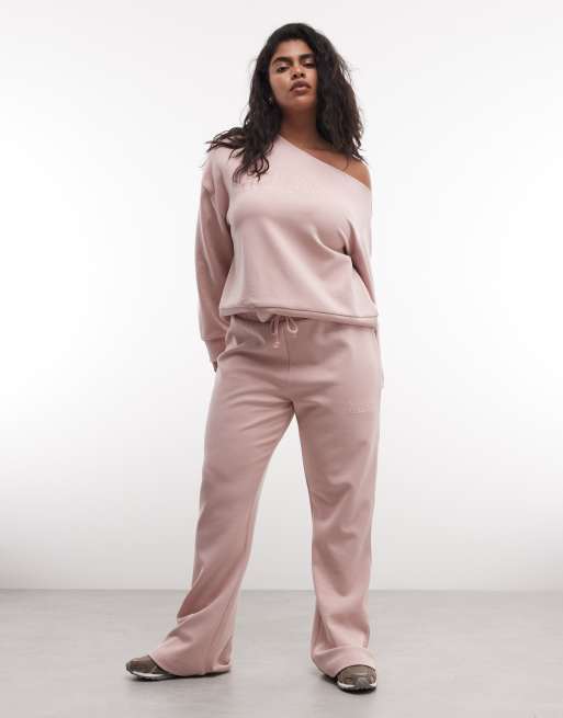 Weekend Collective Curve – Blekrosa, dubbelstickad sweatshirt med bar axel, del av set, 2 av 4
