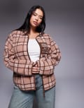 [ASOS Weekend Collective] Weekend Collective Curve borg zip through fleece with pink check design-Multi XL MULTI