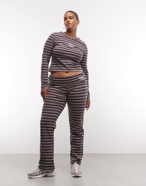 Weekend Collective Curve co-ord long sleeve lace trim top in stripe, 3 of 4