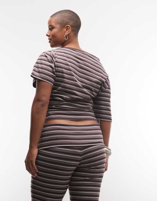 Weekend Collective Curve co-ord off shoulder corset waist tee in stripe, 3 of 4