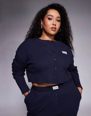ASOS Weekend Collective Weekend Collective Curve co-ord waffle button top with nylon in navy