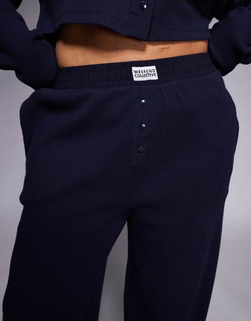 Weekend Collective Curve co-ord waffle wide leg jogger with nylon detail in navy, 2 of 5