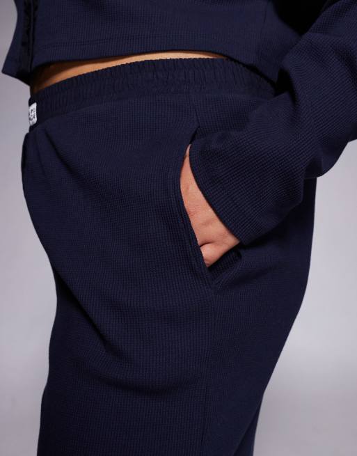 Weekend Collective Curve co-ord waffle wide leg jogger with nylon detail in navy, 4 of 5