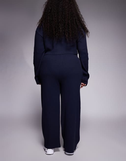 Weekend Collective Curve co-ord waffle wide leg jogger with nylon detail in navy, 5 of 5