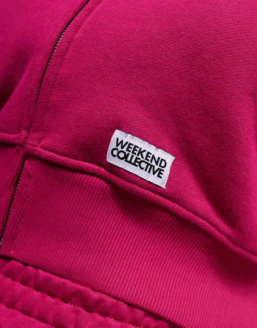 Weekend Collective Curve cropped jacket with small woven label in burgundy pink, 4 of 4