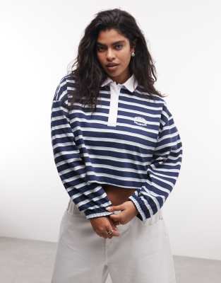 Asos Weekend Collective Weekend Collective Curve Cropped Striped Polo Top In Multi