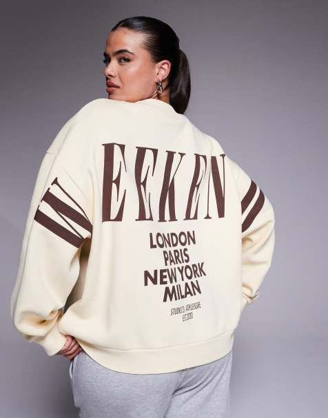 Weekend Collective Curve - Felpa oversize color crema e cioccolato con logo sul retro - view 1