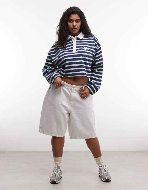 Weekend Collective Curve – Gestreiftes Cropped-Poloshirt in Marineblau, 2 von 4