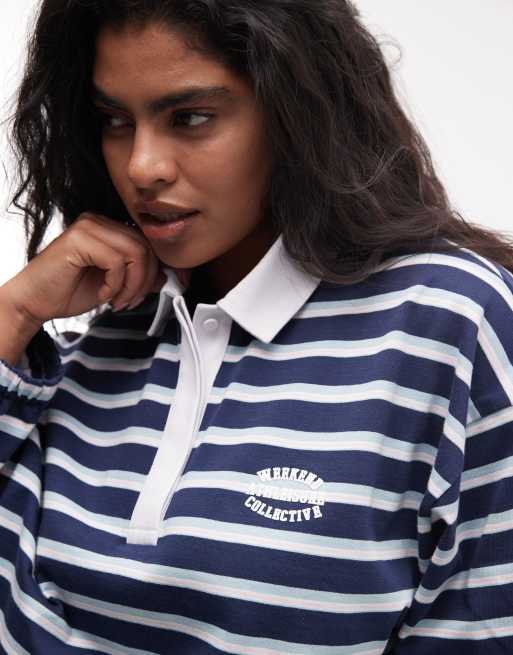Weekend Collective Curve – Gestreiftes Cropped-Poloshirt in Marineblau, 3 von 4