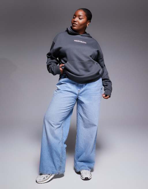Weekend Collective Curve – Grafitowa bluza oversize z kapturem i logo na plecach, 3 z 4