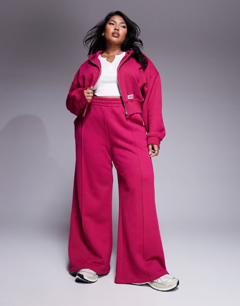 Weekend Collective Curve heavyweight straight leg sweatpants and cropped jacket set with pintuck in burgundy - view 1