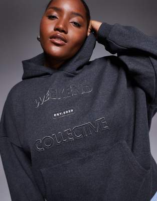 Asos Weekend Collective Weekend Collective Curve Hoodie With Applique Graphic In Gray