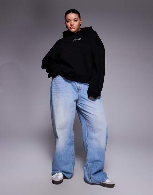 Weekend Collective Curve hoodie with hotfix diamante graphic in black, 3 of 4
