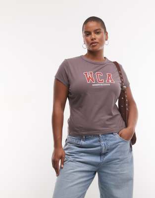 Asos Weekend Collective Weekend Collective Curve Icon Baby Tee With Wca Graphic In Grey