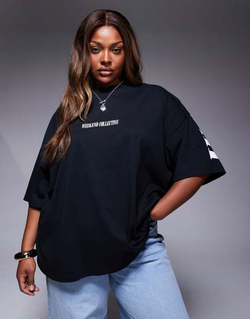 Weekend Collective Curve – Icon – Czarny T-shirt oversize z logo na plecach, 3 z 4