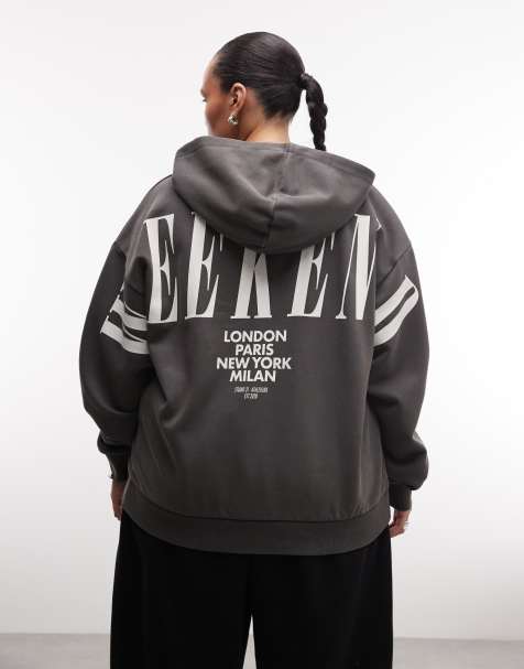 Weekend Collective Curve – Icon – Kapuzenpullover in verwaschenem Anthrazit mit gestapeltem Rückenprint - view 1