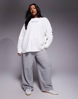 Asos Weekend Collective Weekend Collective Curve Icon Long Sleeve T-shirt With Stacked Back Logo In White