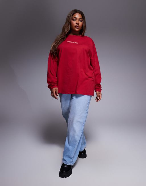 Weekend Collective Curve - Icon - Maglietta oversize rossa e rosa a maniche lunghe con logo sul retro, 3 di 4