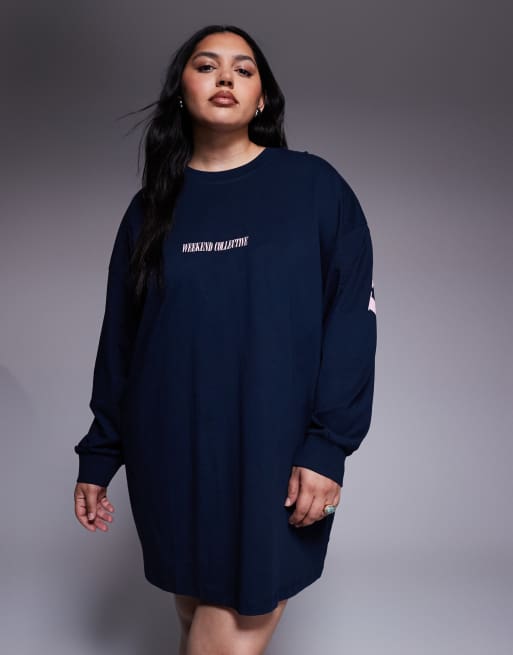 chinese dress ladies Plus Size Long Sleeve Jersey Flared Swing T-Shirt Tunic Dress with Sid –  TheLovely.com