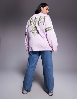 Asos Weekend Collective Weekend Collective Curve Icon Oversized Long Sleeve T-shirt With Stacked Back Logo In Pink