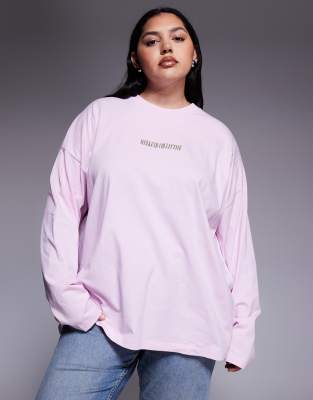 Asos Weekend Collective Weekend Collective Curve Icon Oversized Long Sleeve T-shirt With Stacked Back Logo In Pink