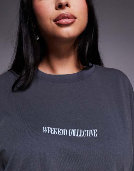 Weekend Collective Curve Icon oversized long sleeve T-shirt with stacked back logo in washed black