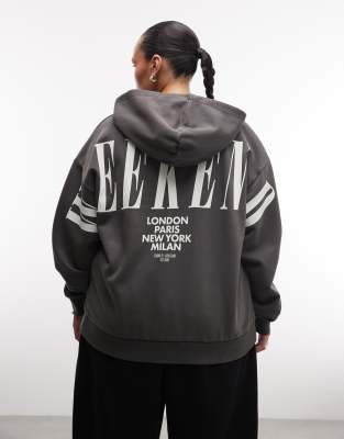 Asos Weekend Collective Weekend Collective Curve Icon Stacked Back Hoodie In Gray