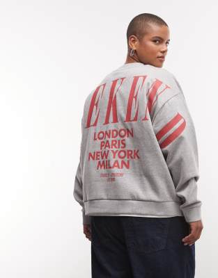 Asos Weekend Collective Weekend Collective Curve Icon Stacked Back Logo Sweatshirt In Grey