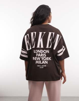 Asos Weekend Collective Weekend Collective Curve Icon T-shirt With Stacked Back Logo In Brown