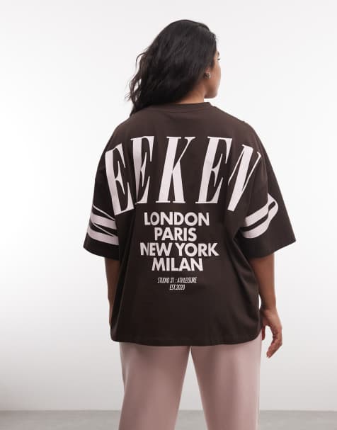 Weekend Collective Curve Icon T-shirt with stacked back logo in chocolate - view 1