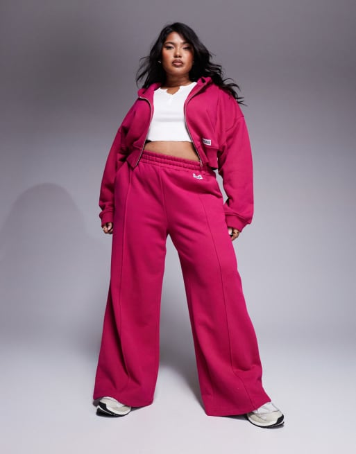 Weekend Collective Curve - Joggers dritti pesanti bordeaux con pinces in coordinato