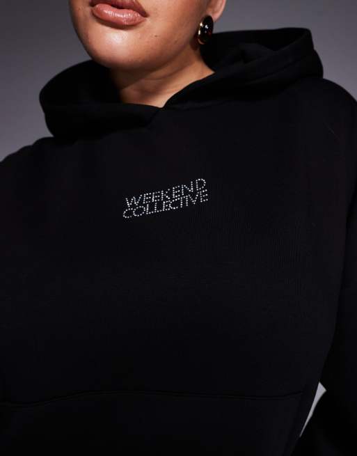 Weekend Collective Curve – Kapuzenpullover in Schwarz mit Strass-Grafik, 4 von 4