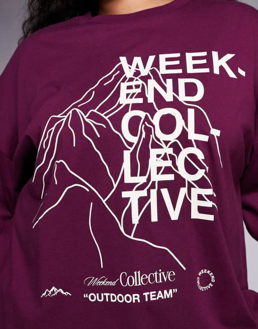 Weekend Collective Curve - Langærmet lilla T-shirt med bjerg- og skiprint, 3 af 4