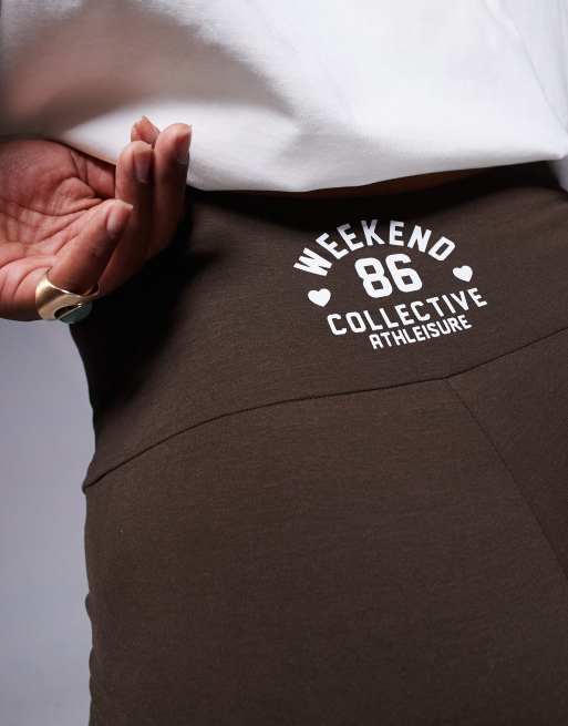 Weekend Collective Curve legging shorts with heart graphic in chocolate - part of a set, 3 of 5