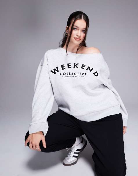 Weekend Collective Curve - Lysegråmeleret offshoulder-sweatshirt med afslappet pasform - view 1